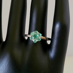 Natural Green Emerald .925 Sterling Silver Floral Ring Size 7.5